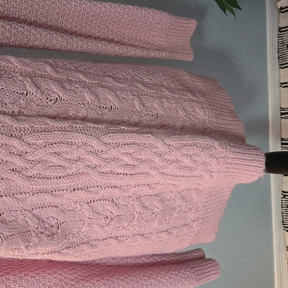 LAUREN RALPH LAUREN Pink Mock Neck Cable Knit Pattern Sweater Sz XL cottagecore - Picture 3 of 12
